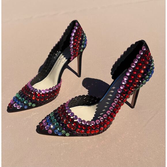 Jessica Simpson D’orsay Preppi Rhinestone Pointed Toe Stiletto Pump 8.5M - Picture 1 of 10